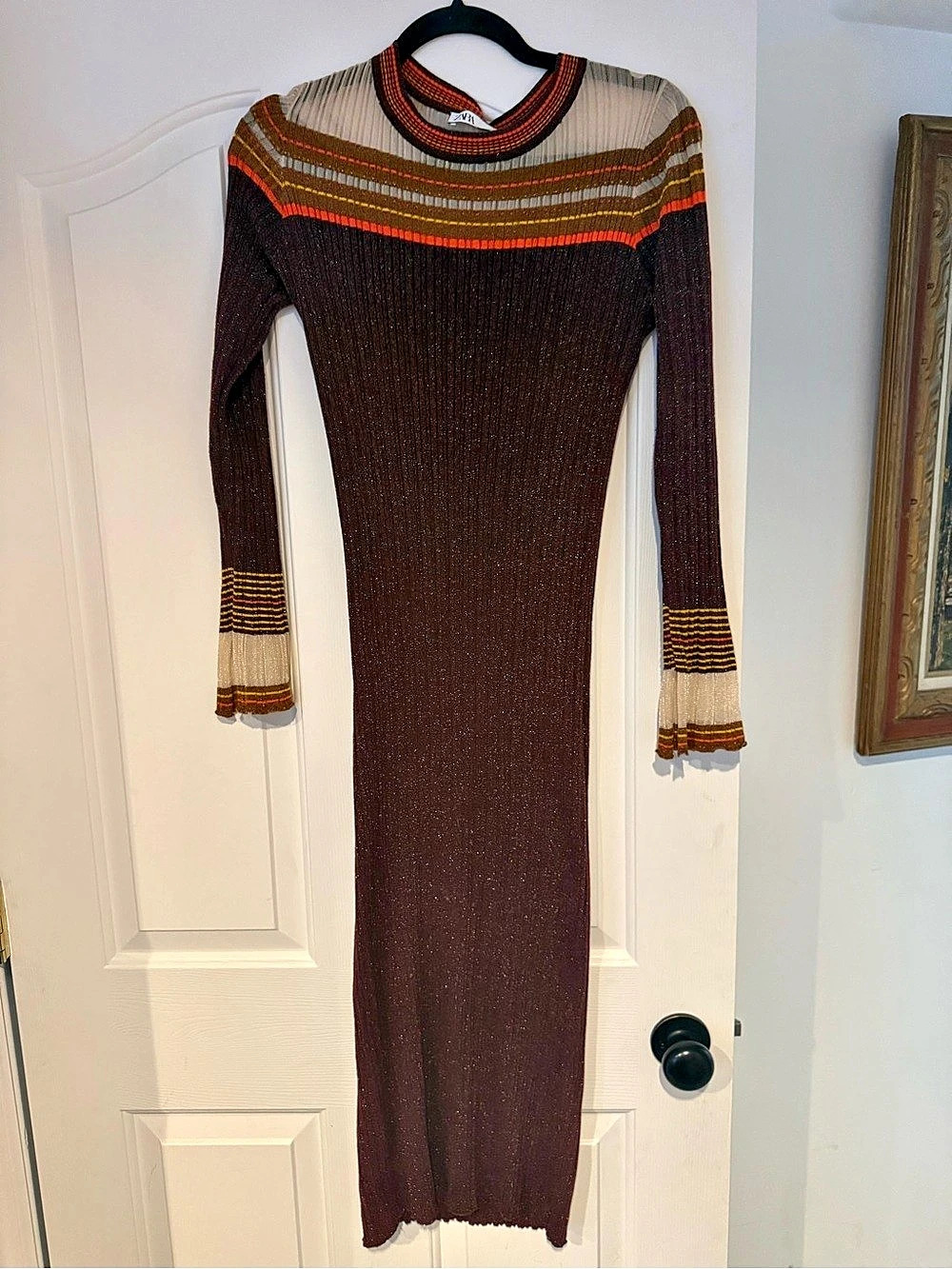 Zara Striped Maxi Dress in Brown & Orange Size Medium
